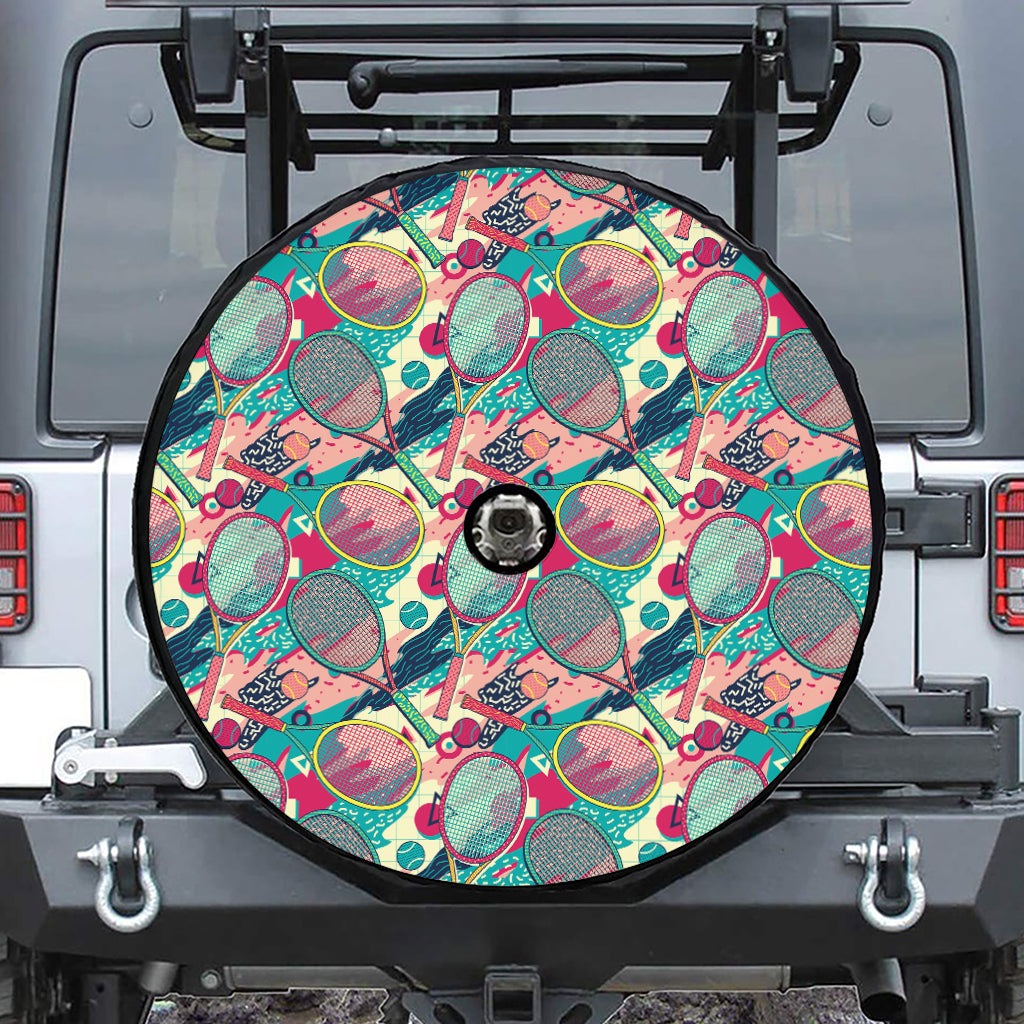 Retro Tennis Pattern Print Tire Cover With Camera Hole