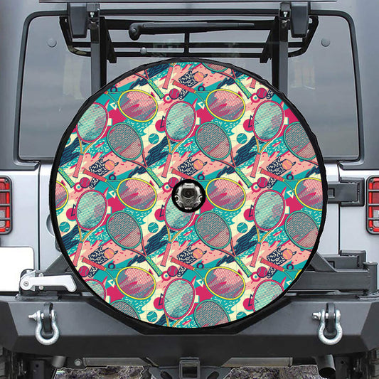 Retro Tennis Pattern Print Tire Cover With Camera Hole