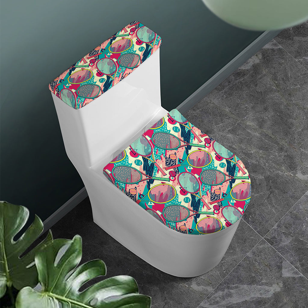 Retro Tennis Pattern Print Toilet Lid And Tank Cover Set