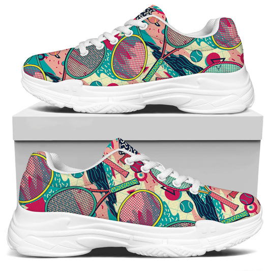 Retro Tennis Pattern Print White Chunky Shoes
