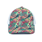 Retro Tennis Pattern Print White Mesh Trucker Cap