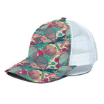 Retro Tennis Pattern Print White Mesh Trucker Cap