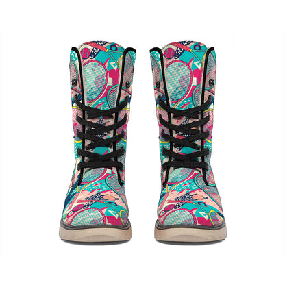 Retro Tennis Pattern Print Winter Boots
