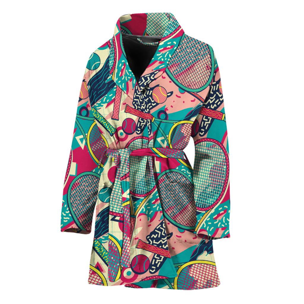 Retro Tennis Pattern Print Women's Bathrobe