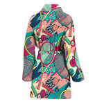 Retro Tennis Pattern Print Women's Bathrobe