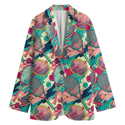 Retro Tennis Pattern Print Women's Blazer