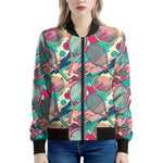 Retro Tennis Pattern Print Women's Bomber Jacket