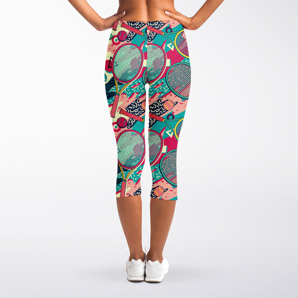 Retro Tennis Pattern Print Women's Capri Leggings