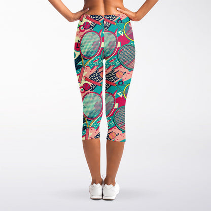 Retro Tennis Pattern Print Women's Capri Leggings