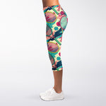 Retro Tennis Pattern Print Women's Capri Leggings