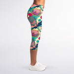 Retro Tennis Pattern Print Women's Capri Leggings