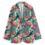 Retro Tennis Pattern Print Women's Cotton Blazer