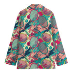Retro Tennis Pattern Print Women's Cotton Blazer