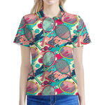 Retro Tennis Pattern Print Women's Polo Shirt