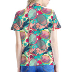 Retro Tennis Pattern Print Women's Polo Shirt