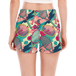 Retro Tennis Pattern Print Women's Split Running Shorts