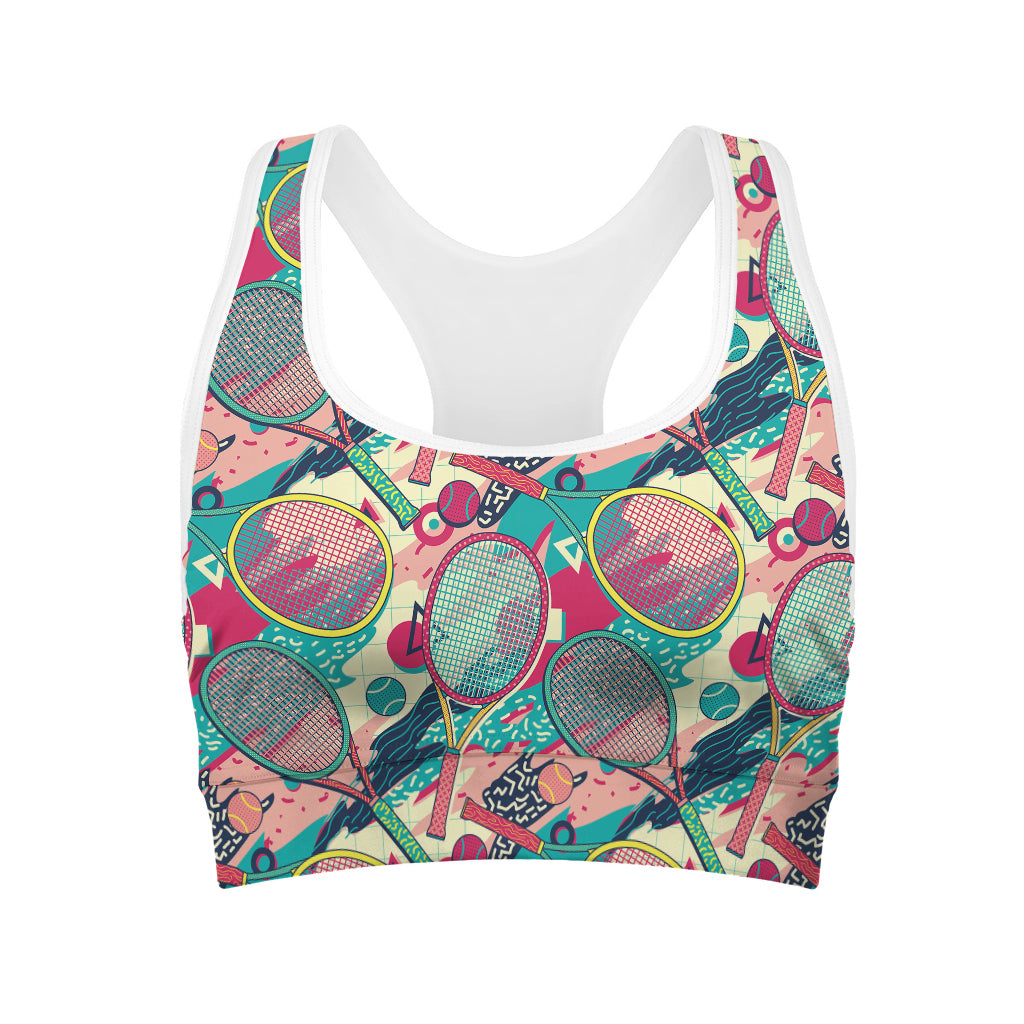 Retro Tennis Pattern Print Women's Sports Bra