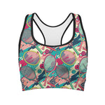 Retro Tennis Pattern Print Women's Sports Bra