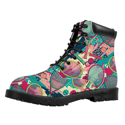 Retro Tennis Pattern Print Work Boots