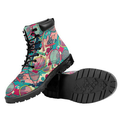 Retro Tennis Pattern Print Work Boots