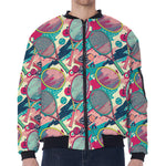 Retro Tennis Pattern Print Zip Sleeve Bomber Jacket
