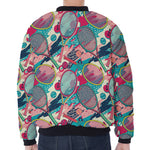 Retro Tennis Pattern Print Zip Sleeve Bomber Jacket