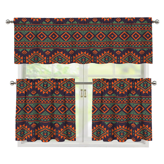 Retro Tribal Navajo Pattern Print 3 Piece Kitchen Curtains