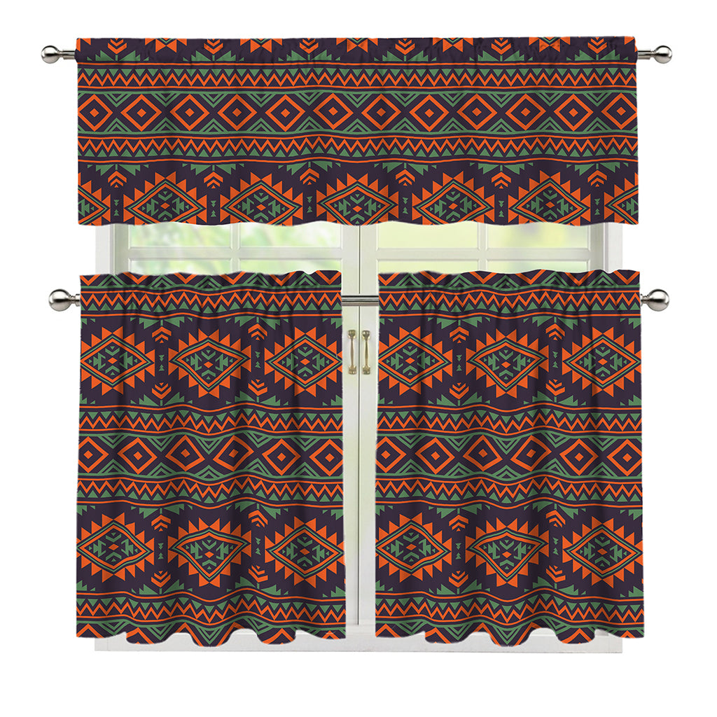 Retro Tribal Navajo Pattern Print 3 Piece Kitchen Curtains
