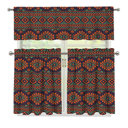 Retro Tribal Navajo Pattern Print 3 Piece Kitchen Curtains