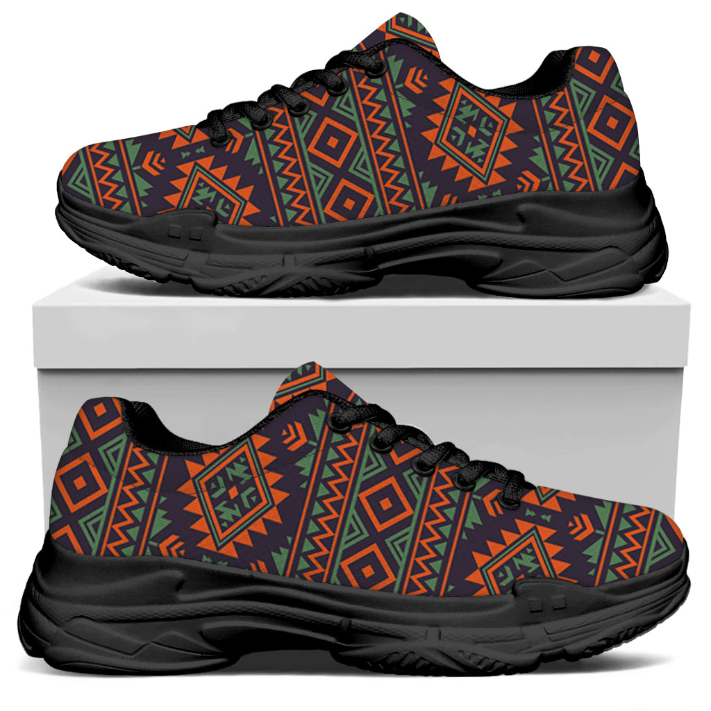 Retro Tribal Navajo Pattern Print Black Chunky Shoes