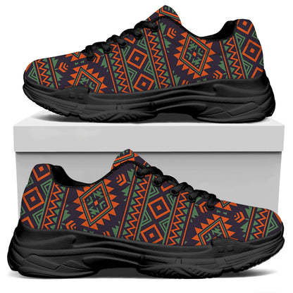 Retro Tribal Navajo Pattern Print Black Chunky Shoes