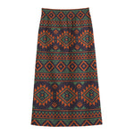 Retro Tribal Navajo Pattern Print Cotton Front Slit Maxi Skirt