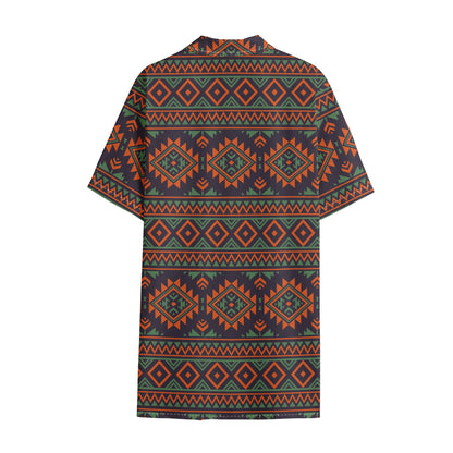 Retro Tribal Navajo Pattern Print Cotton Hawaiian Shirt