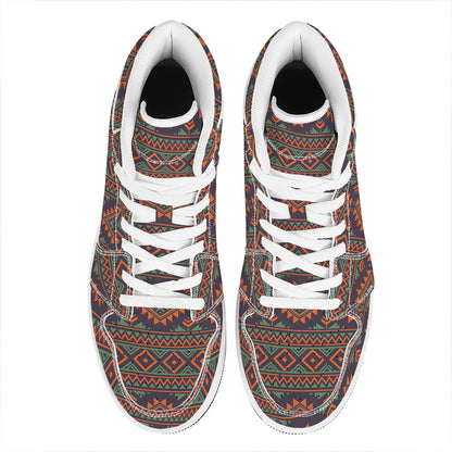 Retro Tribal Navajo Pattern Print High Top Leather Sneakers