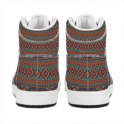 Retro Tribal Navajo Pattern Print High Top Leather Sneakers