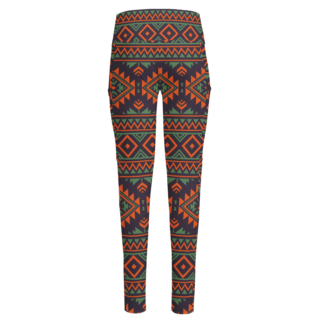 Retro Tribal Navajo Pattern Print High-Waisted Pocket Leggings