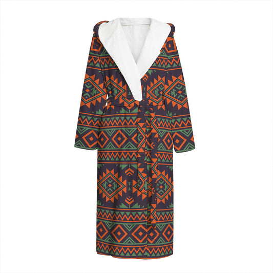 Retro Tribal Navajo Pattern Print Hooded Bathrobe
