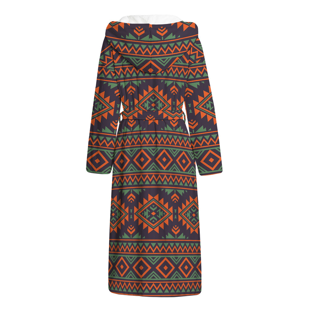 Retro Tribal Navajo Pattern Print Hooded Bathrobe