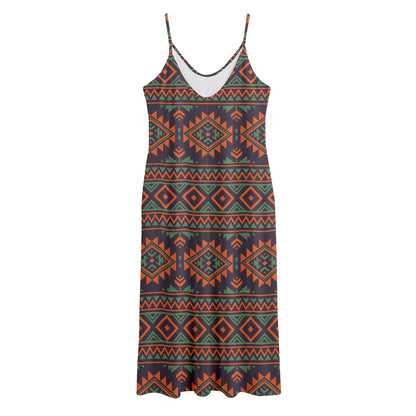 Retro Tribal Navajo Pattern Print Jersey Midi Cami Dress