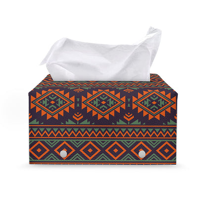 Retro Tribal Navajo Pattern Print Leather Tissue Box Cover