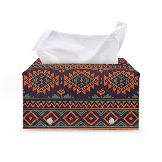 Retro Tribal Navajo Pattern Print Leather Tissue Box Cover