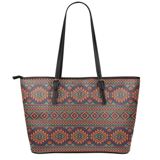 Retro Tribal Navajo Pattern Print Leather Tote Bag