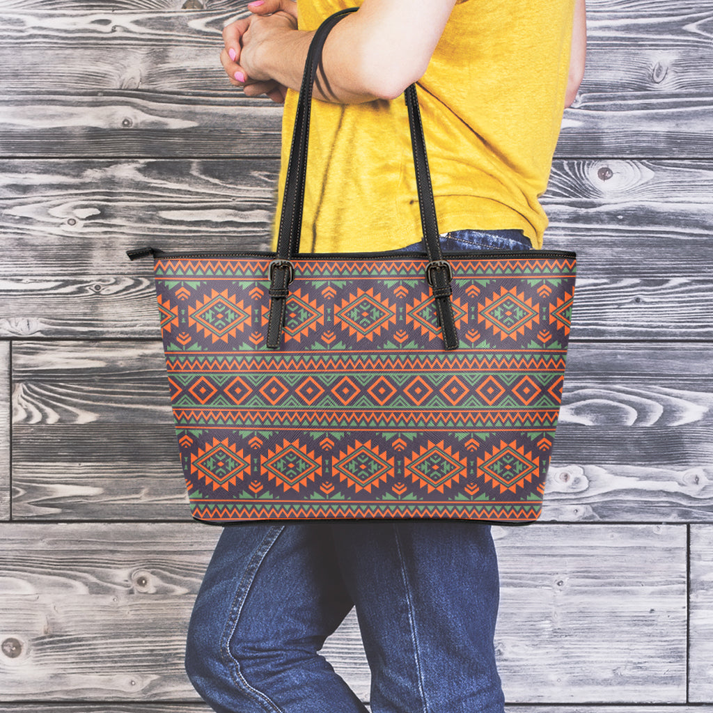 Retro Tribal Navajo Pattern Print Leather Tote Bag