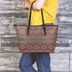 Retro Tribal Navajo Pattern Print Leather Tote Bag