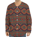 Retro Tribal Navajo Pattern Print Long Sleeve Baseball Jersey