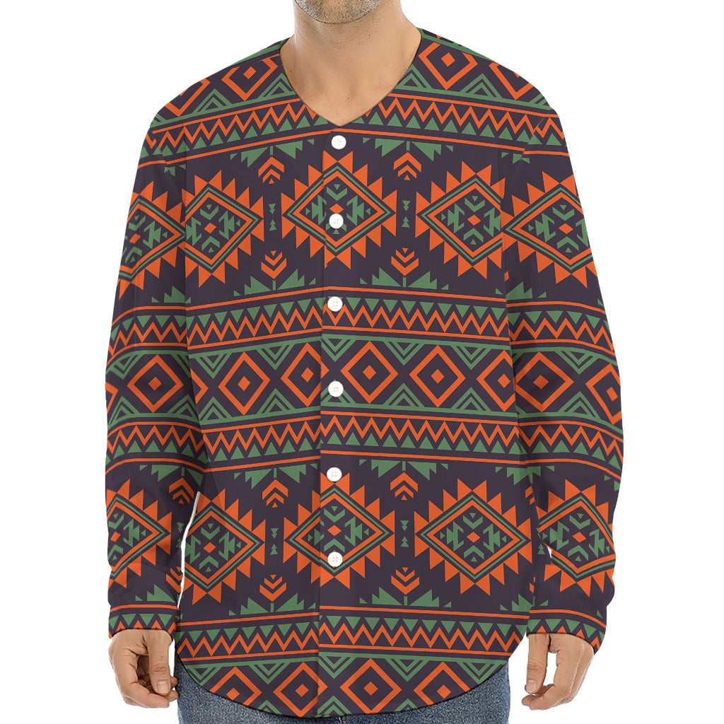 Retro Tribal Navajo Pattern Print Long Sleeve Baseball Jersey
