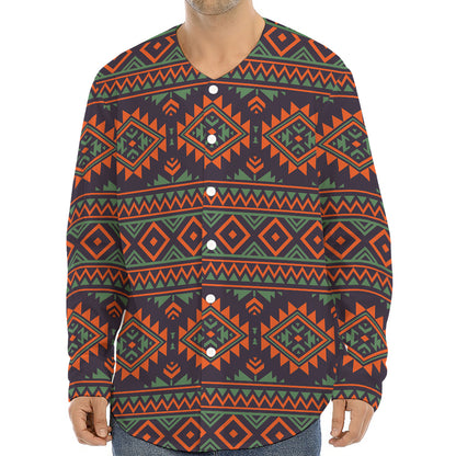 Retro Tribal Navajo Pattern Print Long Sleeve Baseball Jersey
