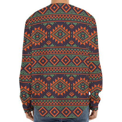 Retro Tribal Navajo Pattern Print Long Sleeve Baseball Jersey