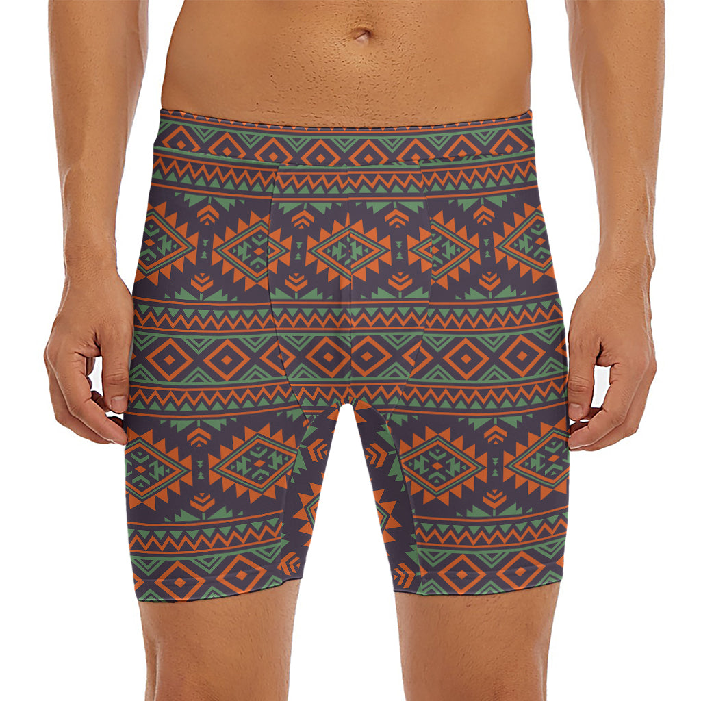 Retro Tribal Navajo Pattern Print Men's Long Boxer Briefs