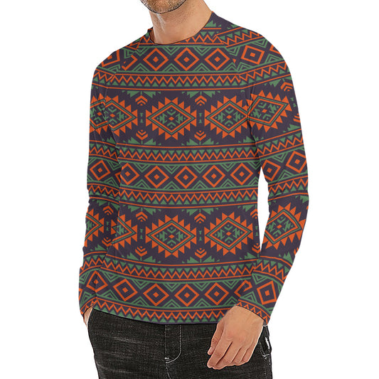 Retro Tribal Navajo Pattern Print Men's Long Sleeve Rash Guard